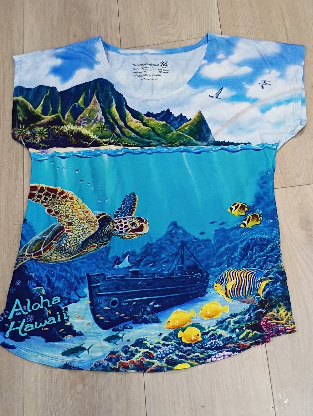 Michael Stark Hawaii Allover Sea Life Art Print Tee Shirt XS